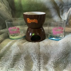 Kahlua Coffee Liqueur Brown Fondue Tea Light Warmer and cups 4 pc